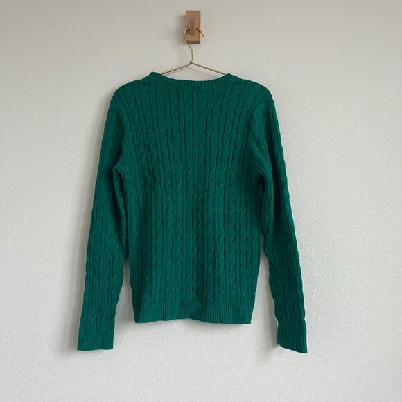 Charter Club Preppy Cotton Cable Knit Crewneck Sweater in Emerald Green - Picture 2 of 10